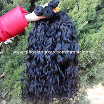 Human Virgin Hair Weaves, Water Wave Style, Natural Black